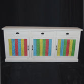 Rainbow Reclaimed Wood Carved Panel Solid Large Sideboard Buffet